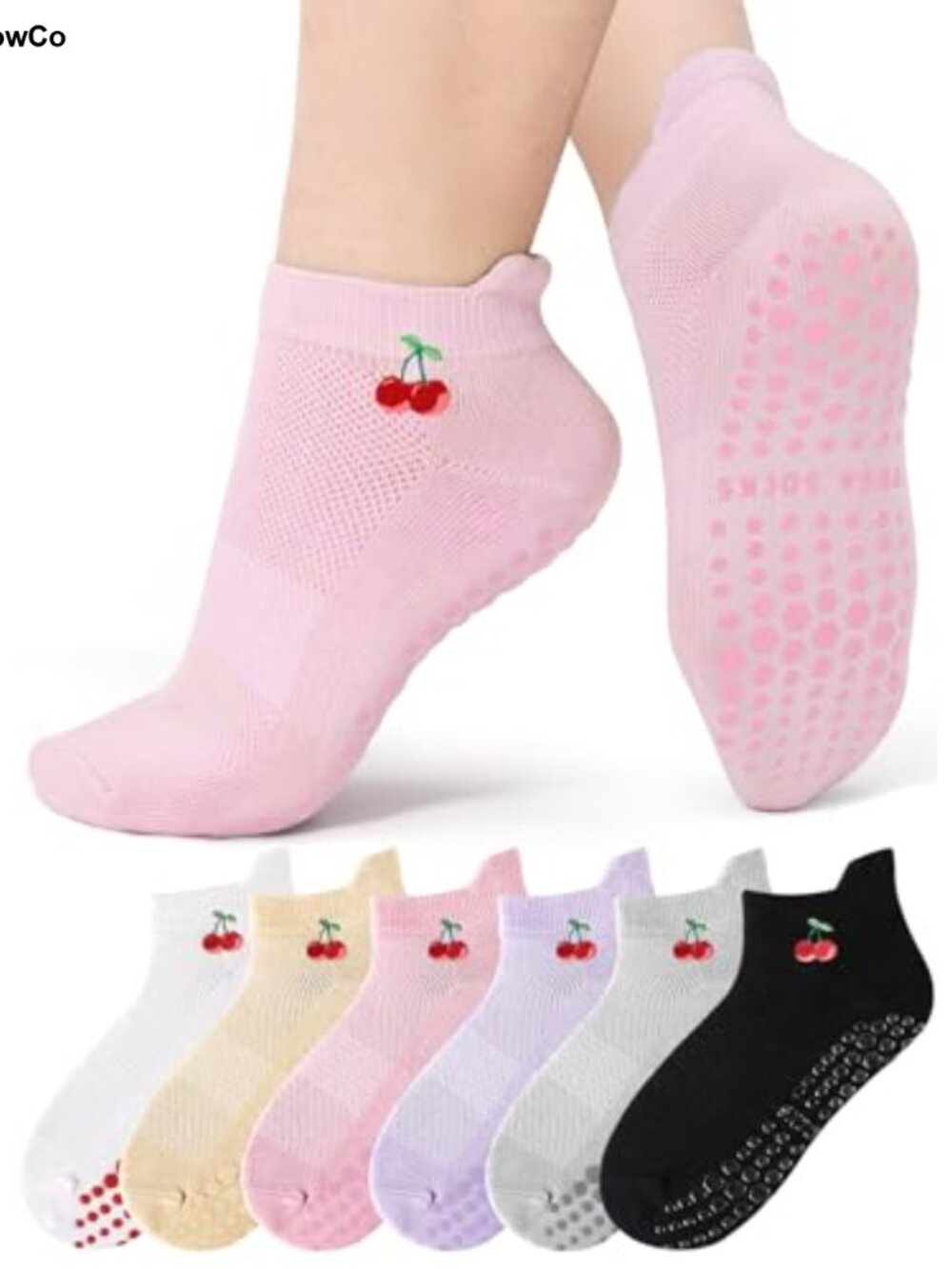 6 Pairs Grip Pilates Socks for Women Cotton Spandex Non Slip Yoga Barre